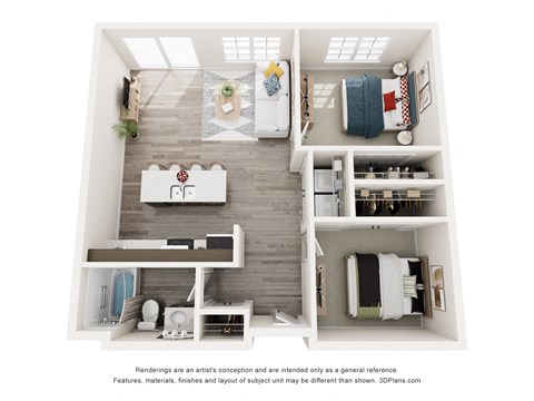 Floor plan for 2 beds, 1 bath, 851 sqft